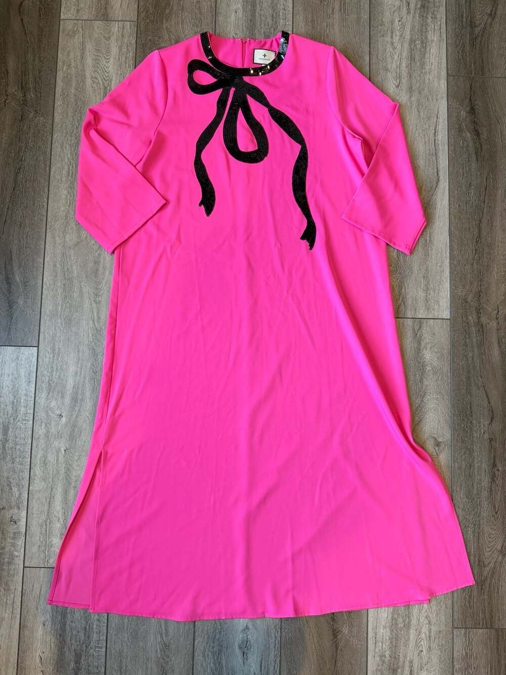 Tuckernuck Sequin Bow Dress Size L Hot Pink Polyester Midi Holiday Party Ready!
